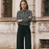 Lady Day - Bente Blouse - Black/Wool White stripe