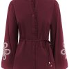 Triple Nine - Blouse flower embroidery on sleeves - Burgundy
