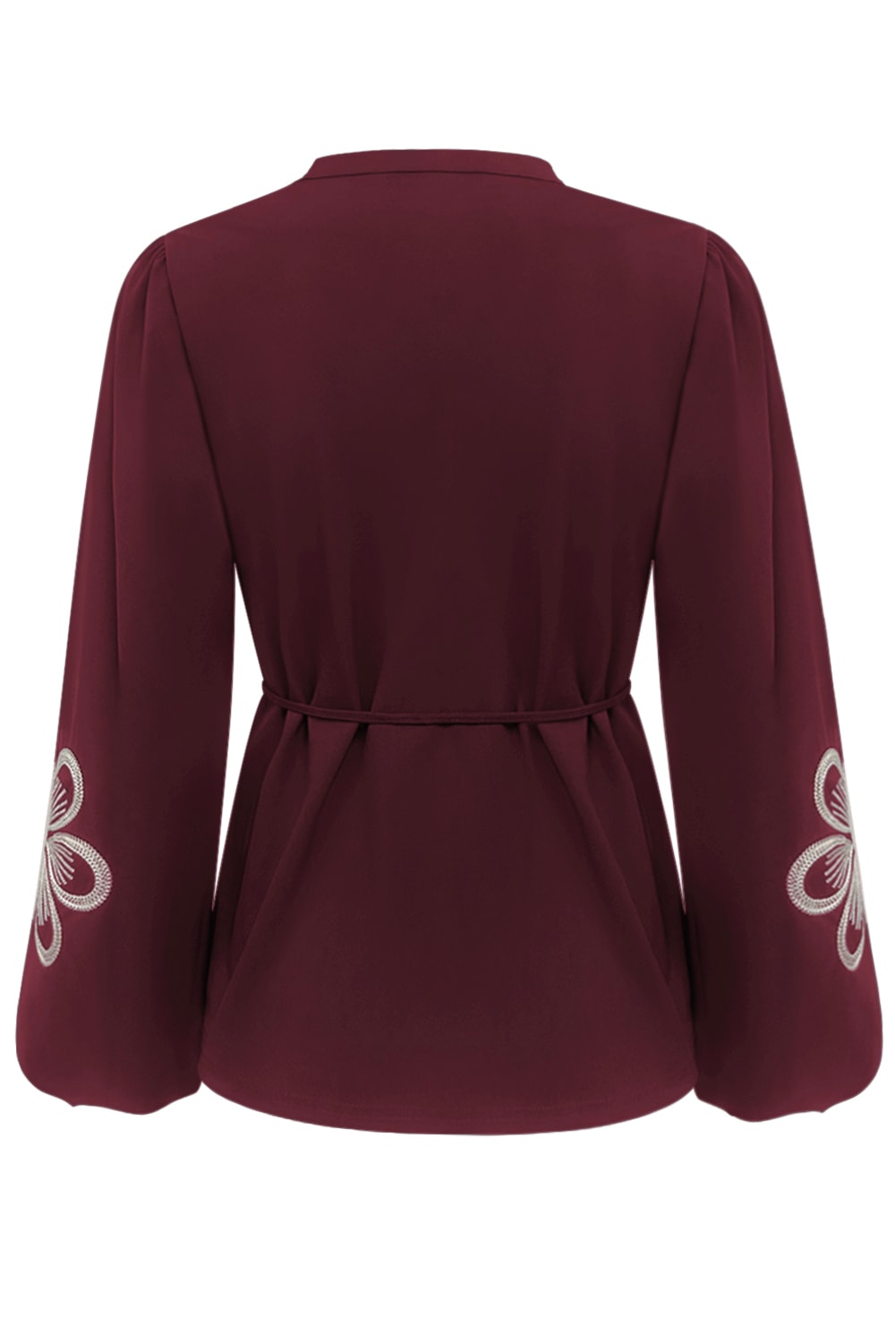 Triple Nine - Blouse flower embroidery on sleeves - Burgundy