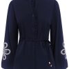 Triple Nine - Blouse flower embroidery with cord - Navy