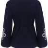 Triple Nine - Blouse flower embroidery with cord - Navy