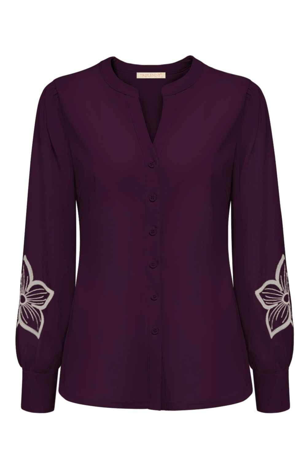 Triple Nine - Blouse flower embroidery on sleeves - D.Purple