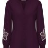 Triple Nine - Blouse flower embroidery on sleeves - D.Purple