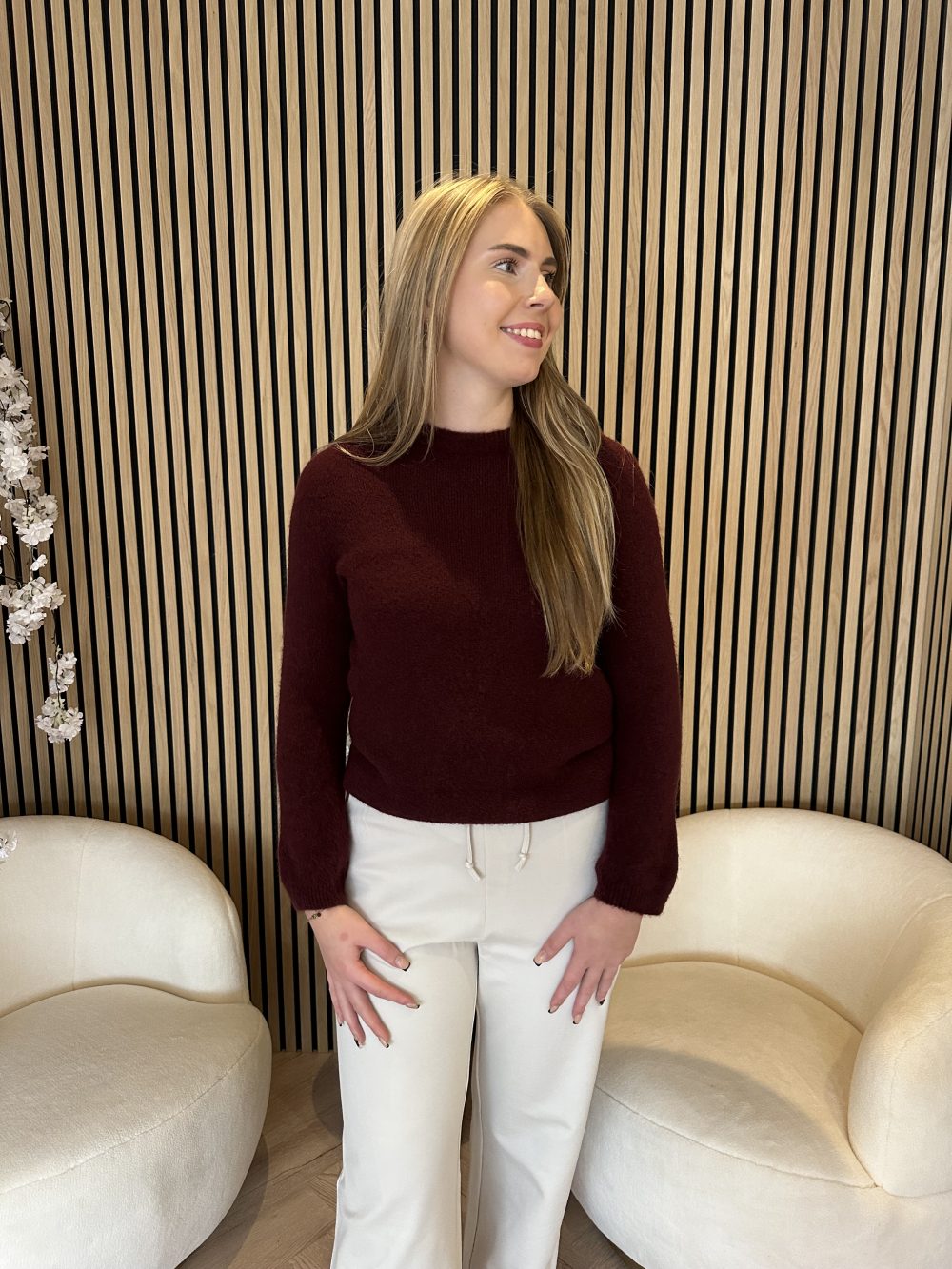 Triple Nine - Baby alpaca trui lange mouw - Bordeaux