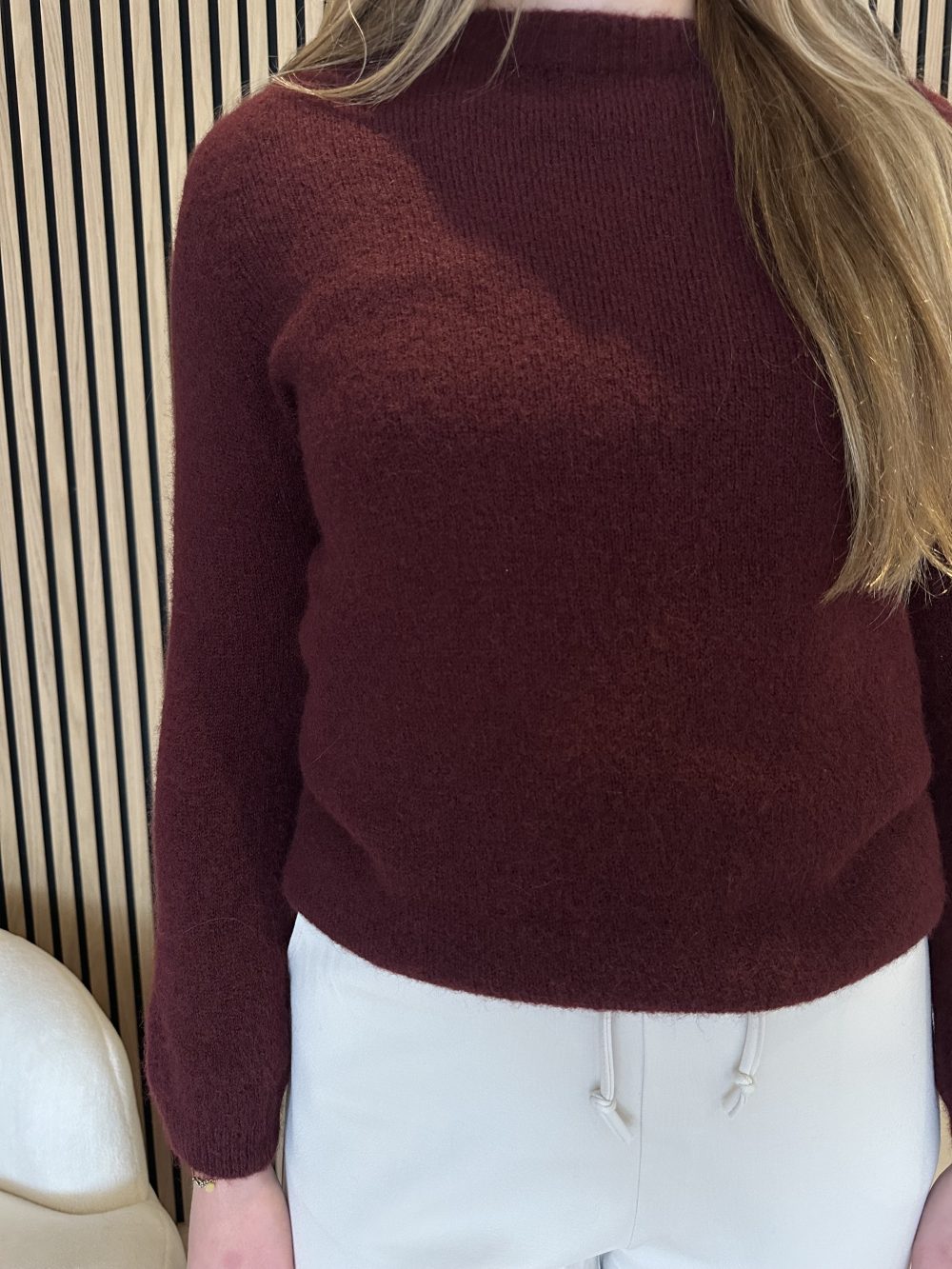 Triple Nine - Baby alpaca trui lange mouw - Bordeaux