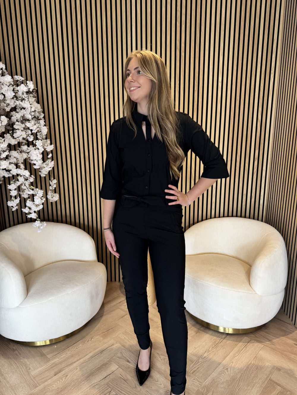 ZIP73 - Jumpsuit Leather Details Black