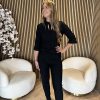ZIP73 - Jumpsuit Leather Details Black