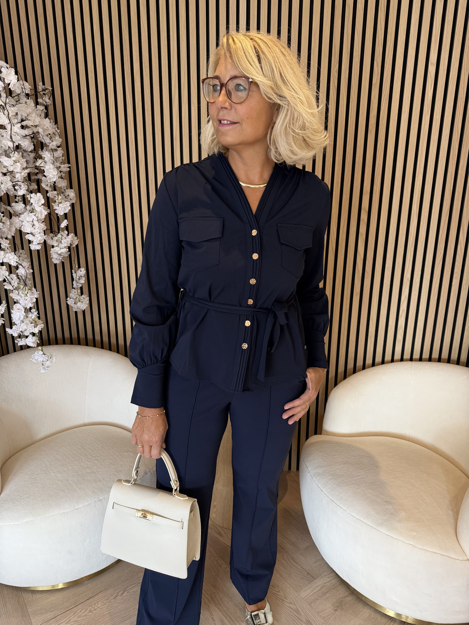 Triple Nine - Blouse cargo pockets and belt - Navy
