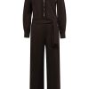 Triple Nine - Jumpsuit with zip zig zag long sleeves gold buttons on sleeves - D.Brown