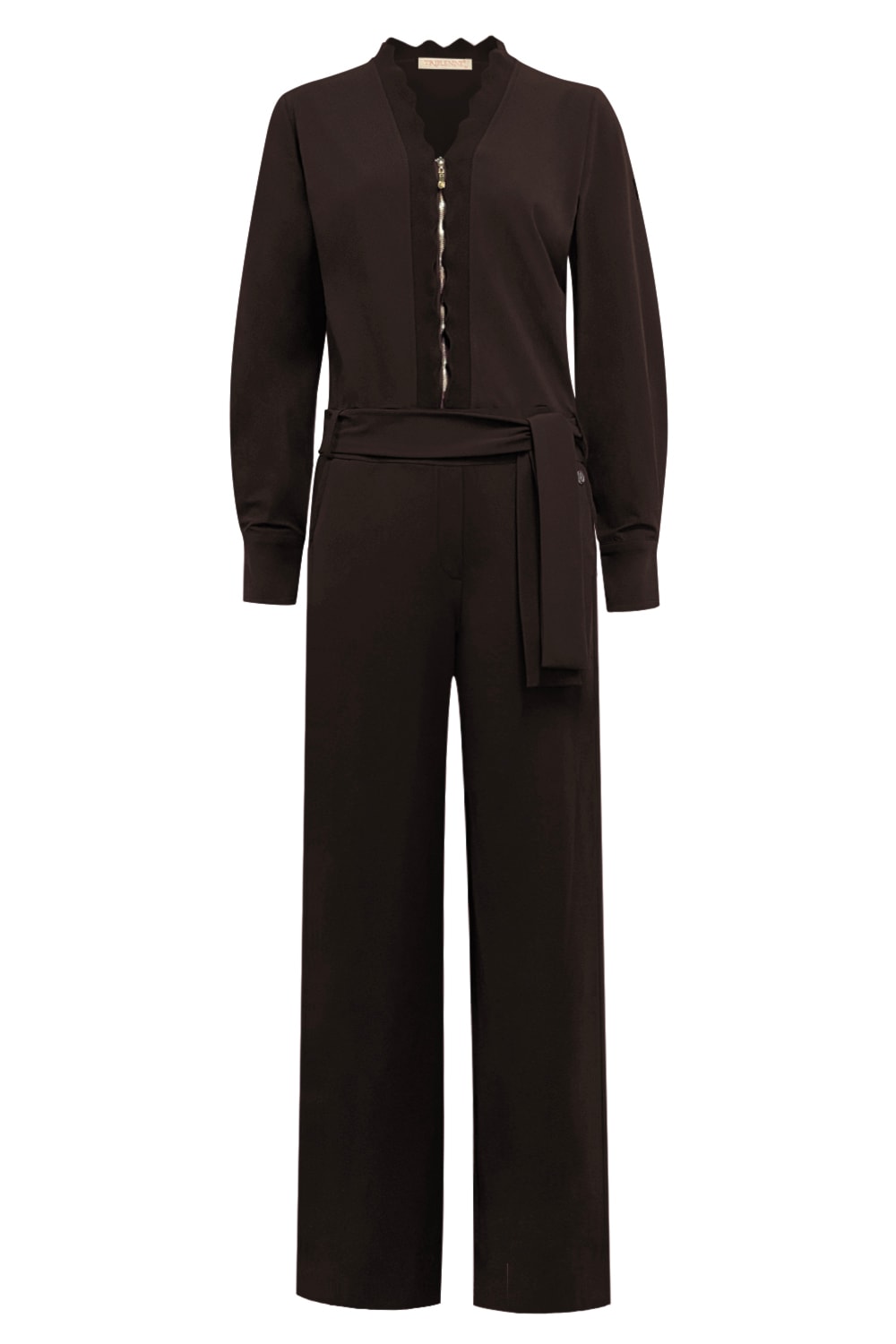 Triple Nine - Jumpsuit with zip zig zag long sleeves gold buttons on sleeves - D.Brown