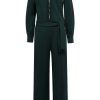 Triple Nine - Jumpsuit with zip zig zag long sleeves gold buttons on sleeves - Velvet Green