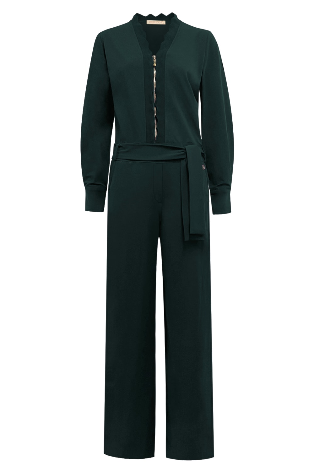 Triple Nine - Jumpsuit with zip zig zag long sleeves gold buttons on sleeves - Velvet Green