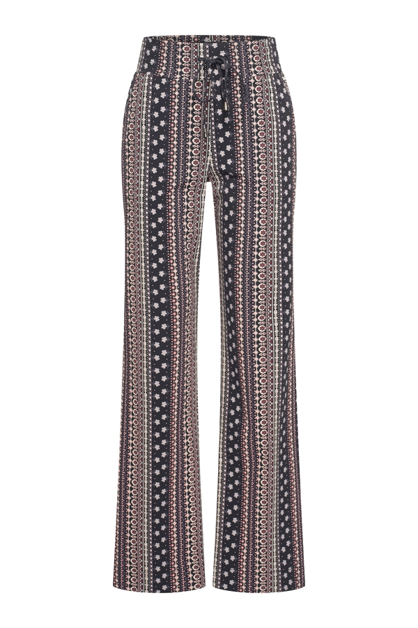 Mi Piace - Trousers Straight Boho Print - Black