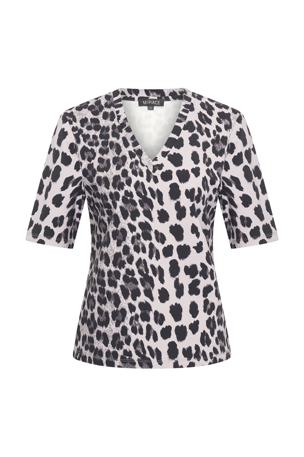 Mi Piace - T Shirt V Neck Leopard Print - Grey