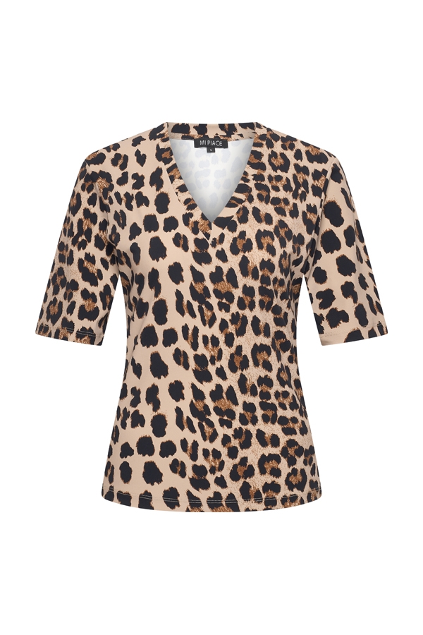 Mi Piace - T Shirt V Neck Leopard Print - Latte
