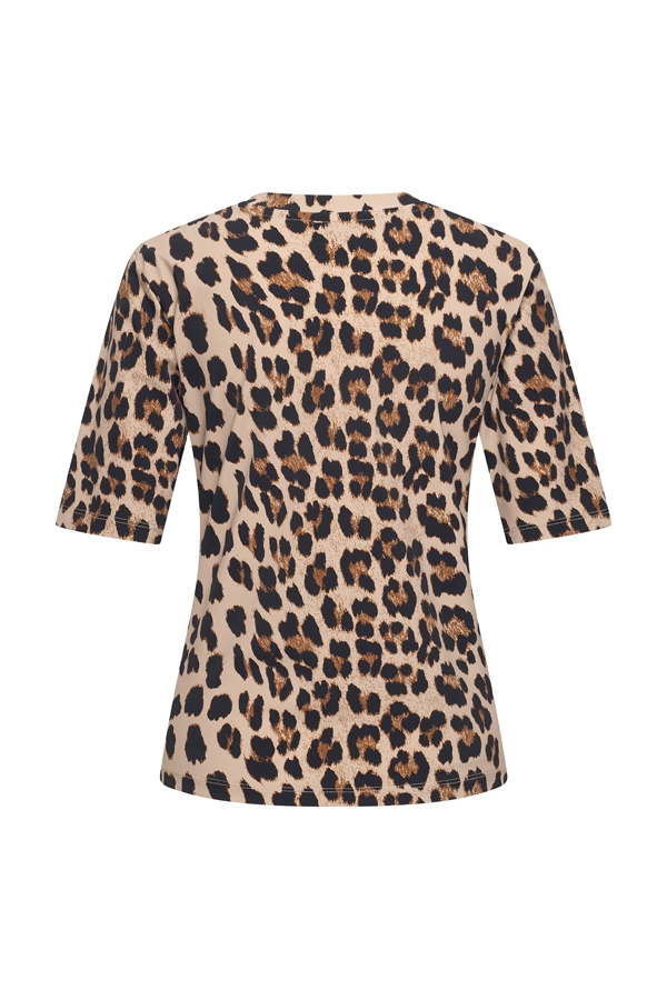 Mi Piace - T Shirt V Neck Leopard Print - Latte