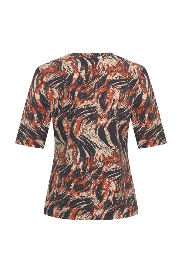 Mi Piace - T Shirt V Neck Swirly Print - Rust