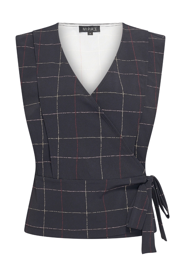 Mi Piace - Top Check Herrinbone Print - Black | Burgundy