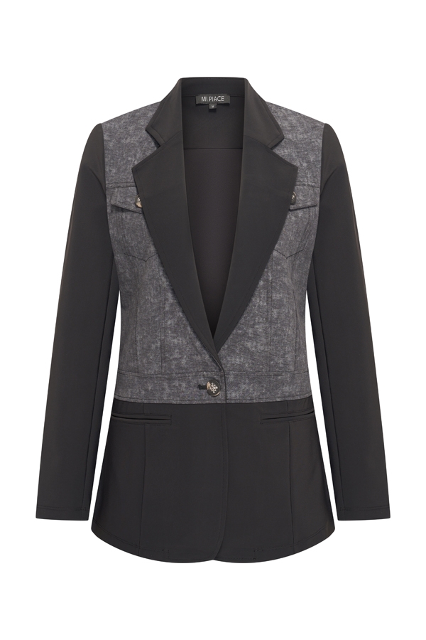 Mi Piace - Blazer Bonded Combi Denim Print - Black