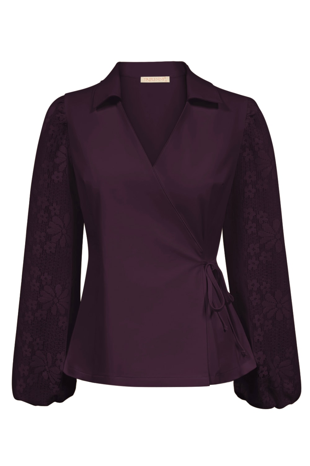 Triple Nine - Top cross body with lace sleeves - D.Purple