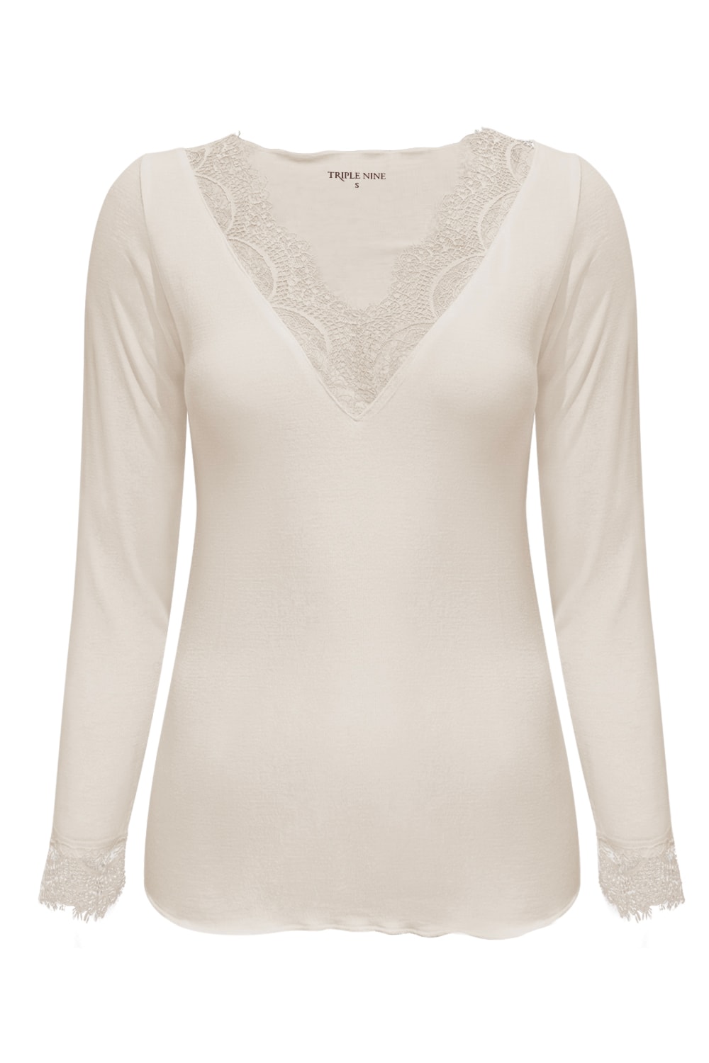 Triple Nine - Top cashmere with lace v neck - Beige