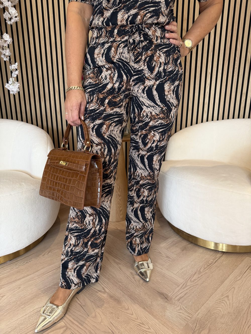 Mi Piace - Trousers Straight Swirly Print - Caramel