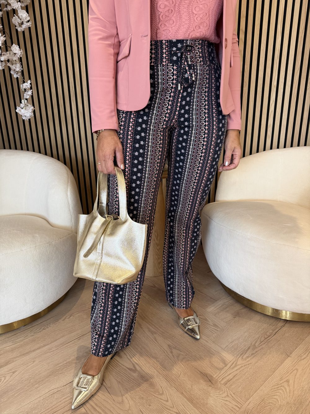 Mi Piace - Trousers Straight Boho Print - Black