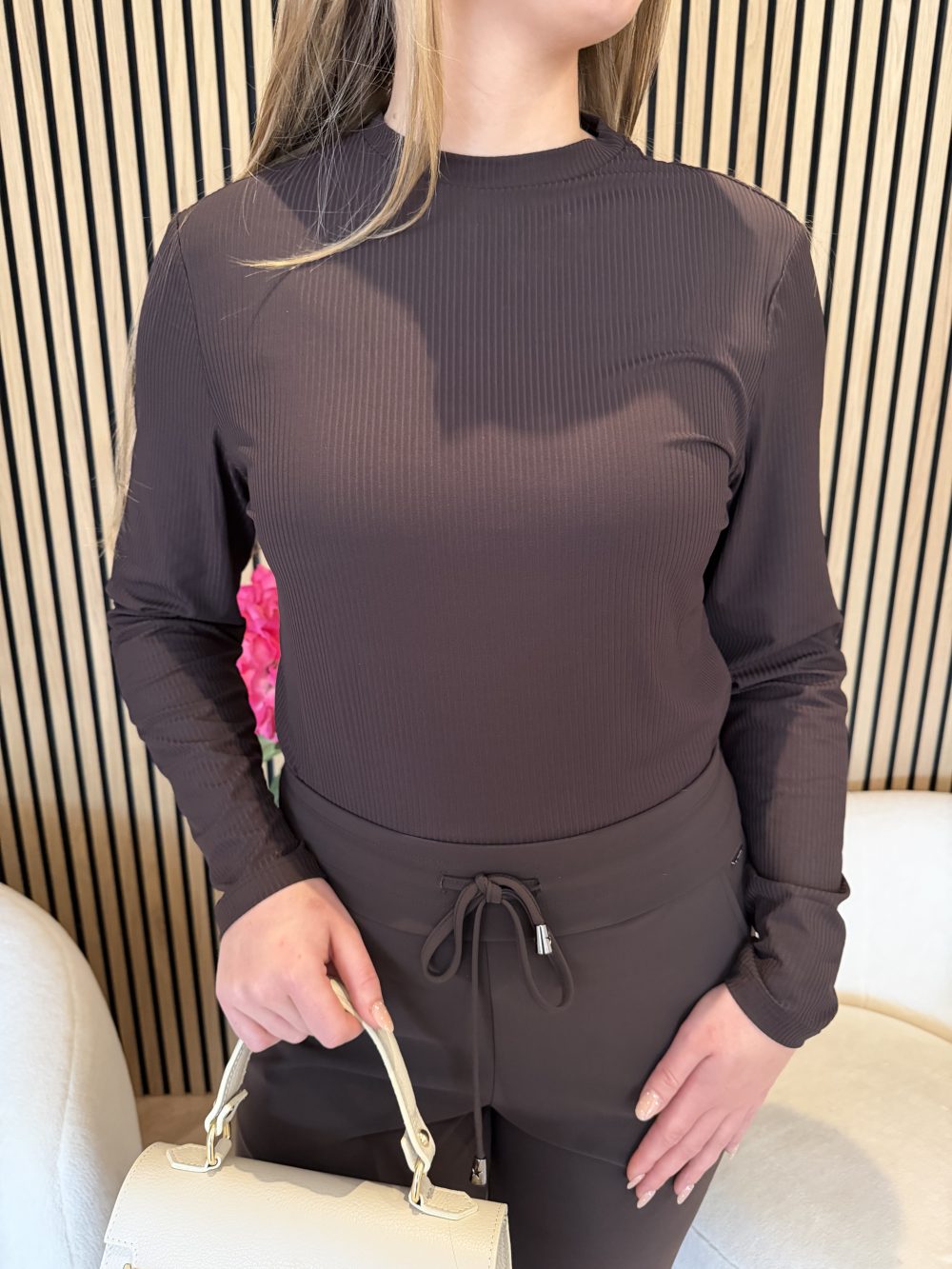 Mi Piace - Shirt Ribbed - Espresso