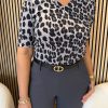 Mi Piace - T Shirt V Neck Leopard Print - Grey