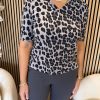 Mi Piace - T Shirt V Neck Leopard Print - Grey