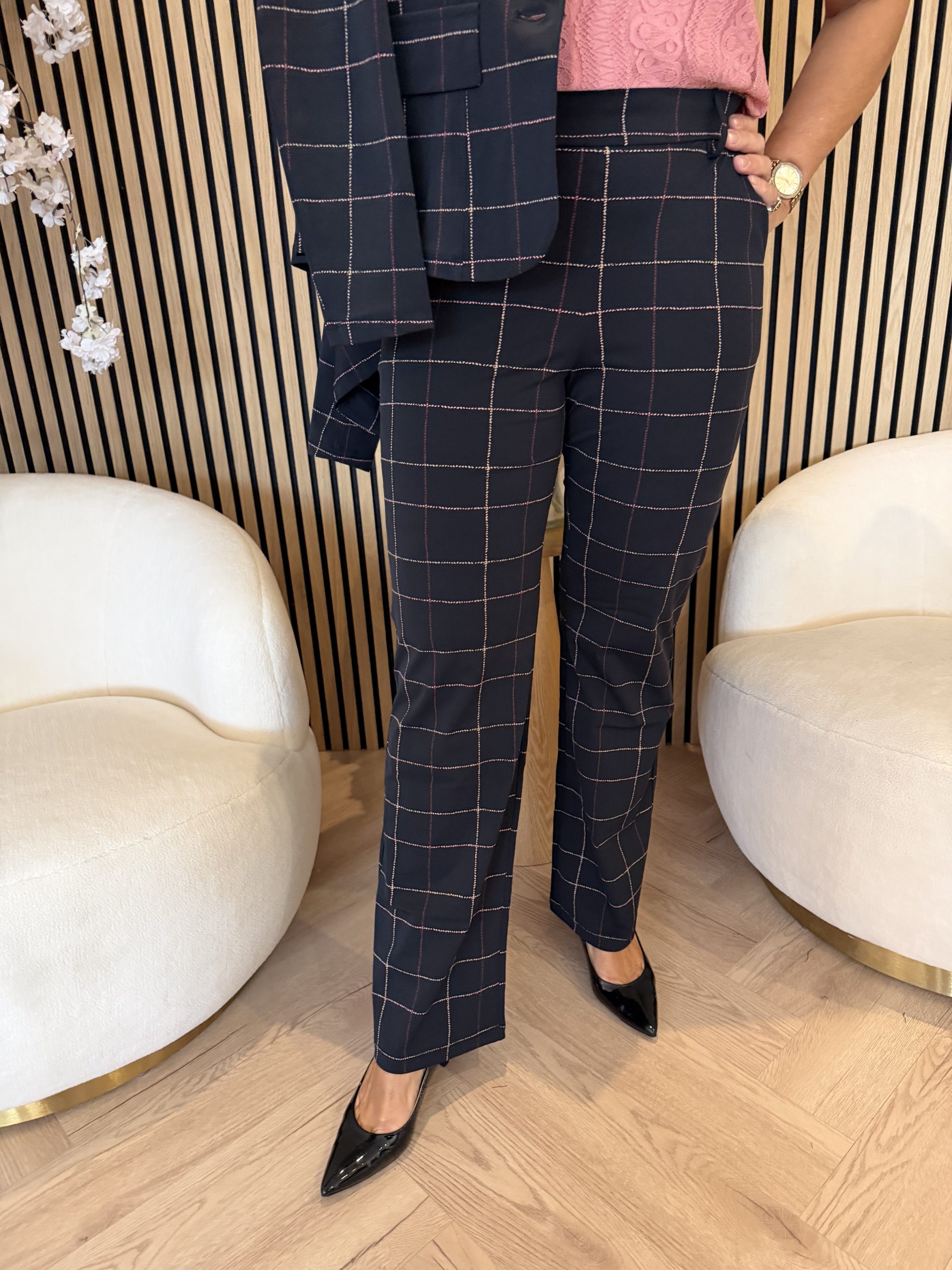 Mi Piace - Trousers Check Herringbone - Black | Burgundy