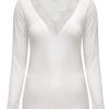 Triple Nine - Top cashmere with lace v neck - Creme