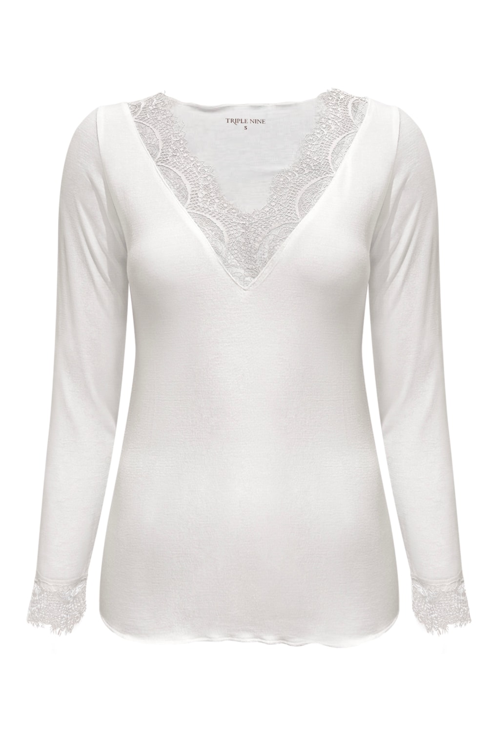 Triple Nine - Top cashmere with lace v neck - Creme