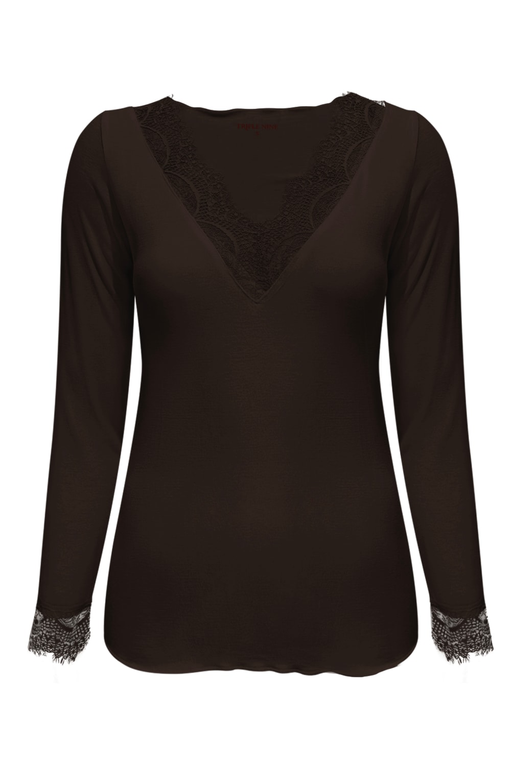 Triple Nine - Top cashmere with lace v neck - D.Brown