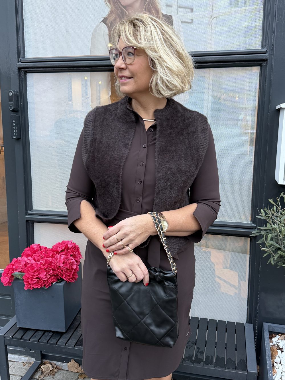 Mi Piace - Jurk 3/4 Mouw - Espresso