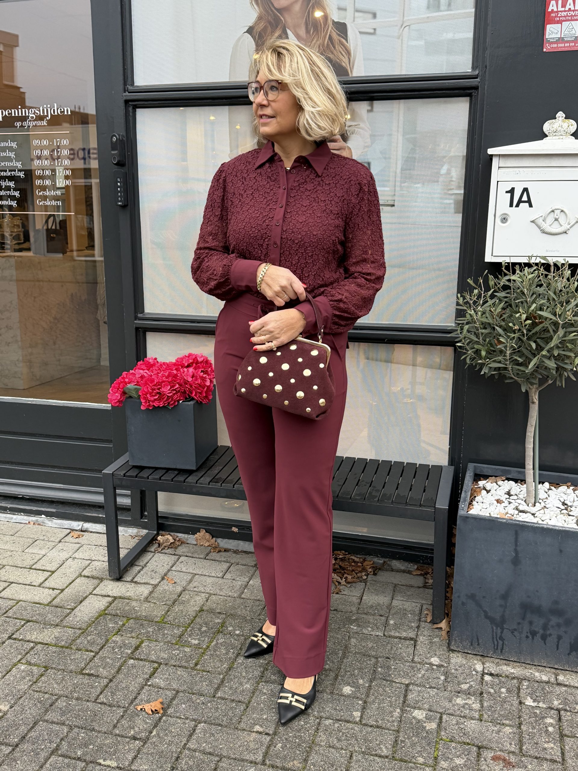 Mi Piace - Trousers Straight 089 Bonded - Burgundy