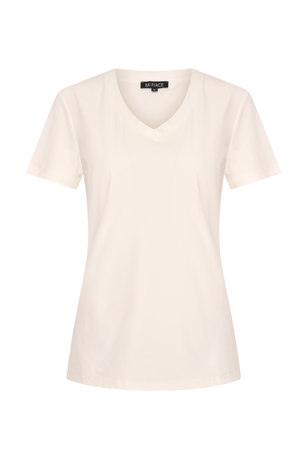 Mi Piace - T shirt V Hals Korte Mouw - Off White