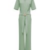 Triple Nine - Jumpsuit short sleeves v neck with zip - Sage Green