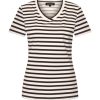 Mi Piace - T-shirt V Hals Stripe - Espresso | Off W.