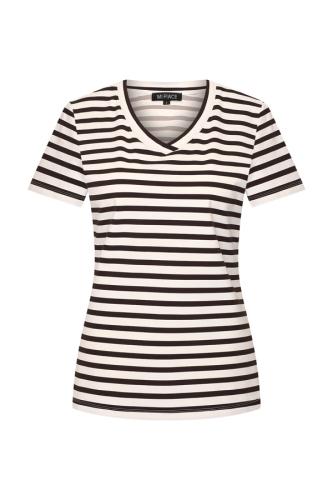 Mi Piace - T-shirt V Hals Stripe - Espresso | Off W.