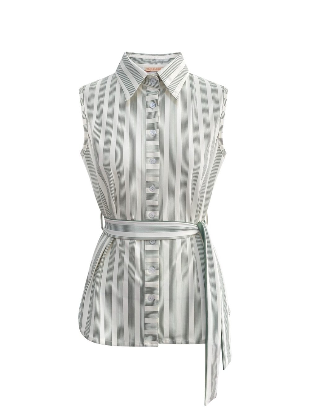 Triple Nine - Blouse cut sleeves with stripes and belt - Sage green
