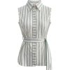 Triple Nine - Blouse cut sleeves with stripes and belt - Sage green