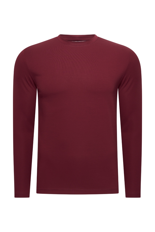 Mi Piace Heren - Men Cotton Shirt Long Sleeves - Burgundy