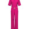 Triple Nine - Jumpsuit short sleeves v neck with zip - Fuchsia