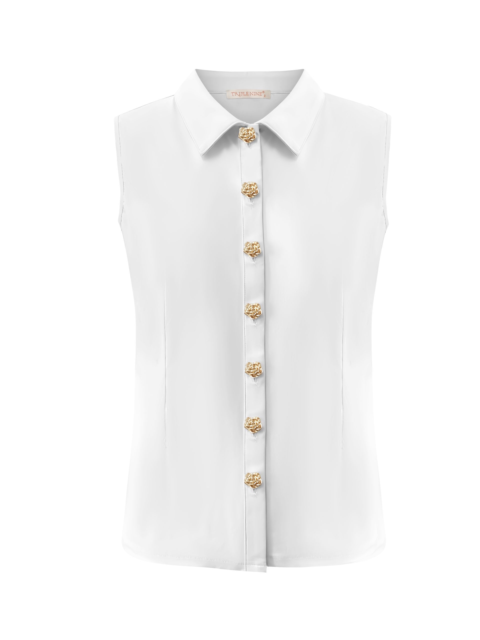 Triple Nine - Blouse cut sleeves with gold buttons - White