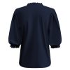 Triple Nine - Blouse with round laces short sleeves - Navy