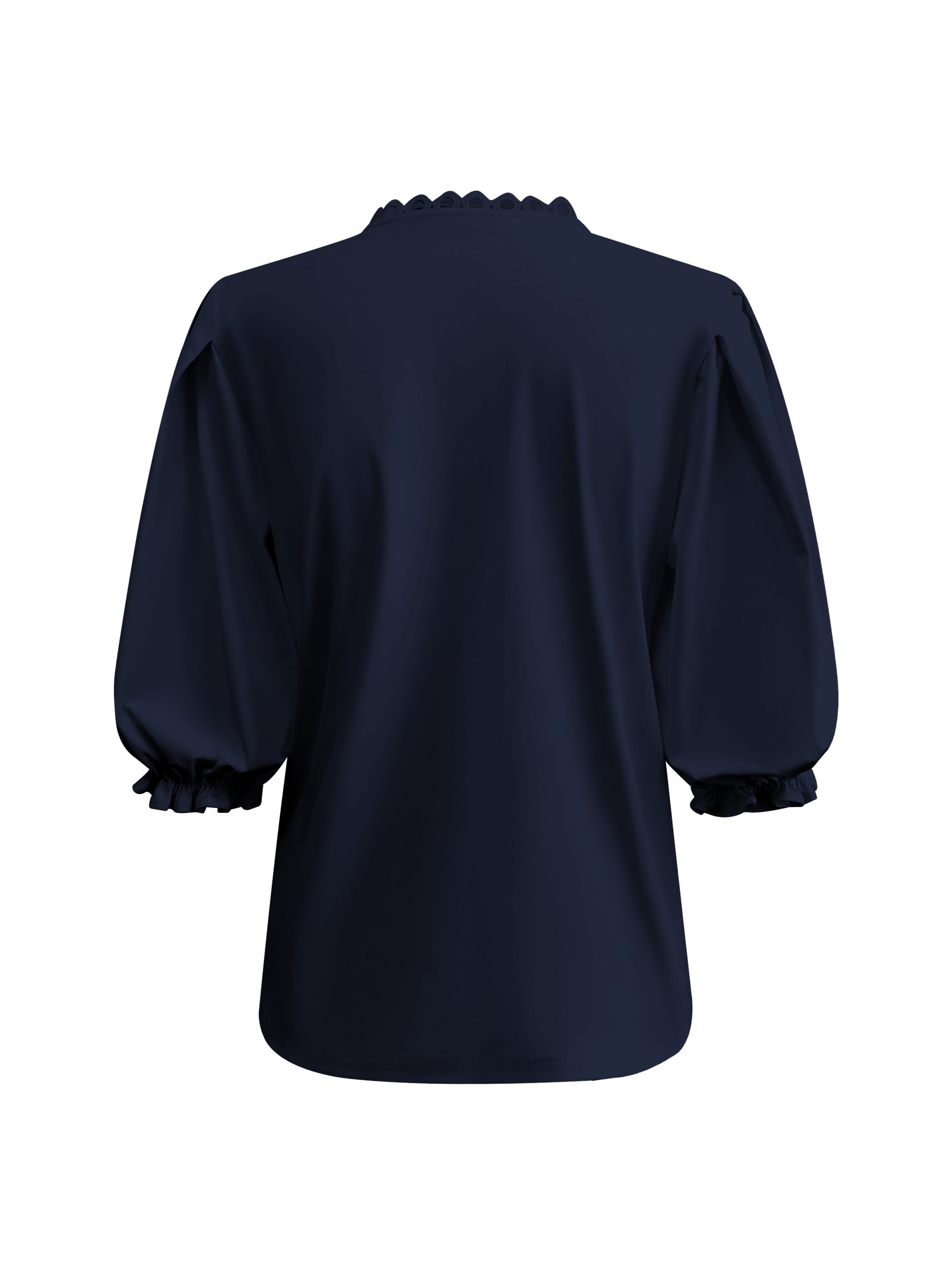 Triple Nine - Blouse with round laces short sleeves - Navy