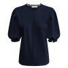 Triple Nine - Blouse with round laces short sleeves - Navy