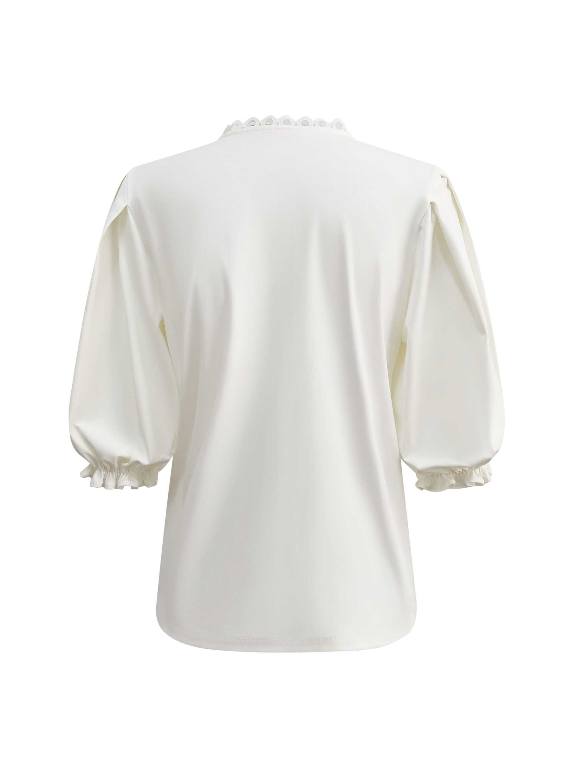 Triple Nine - Blouse with round laces short sleeves - White