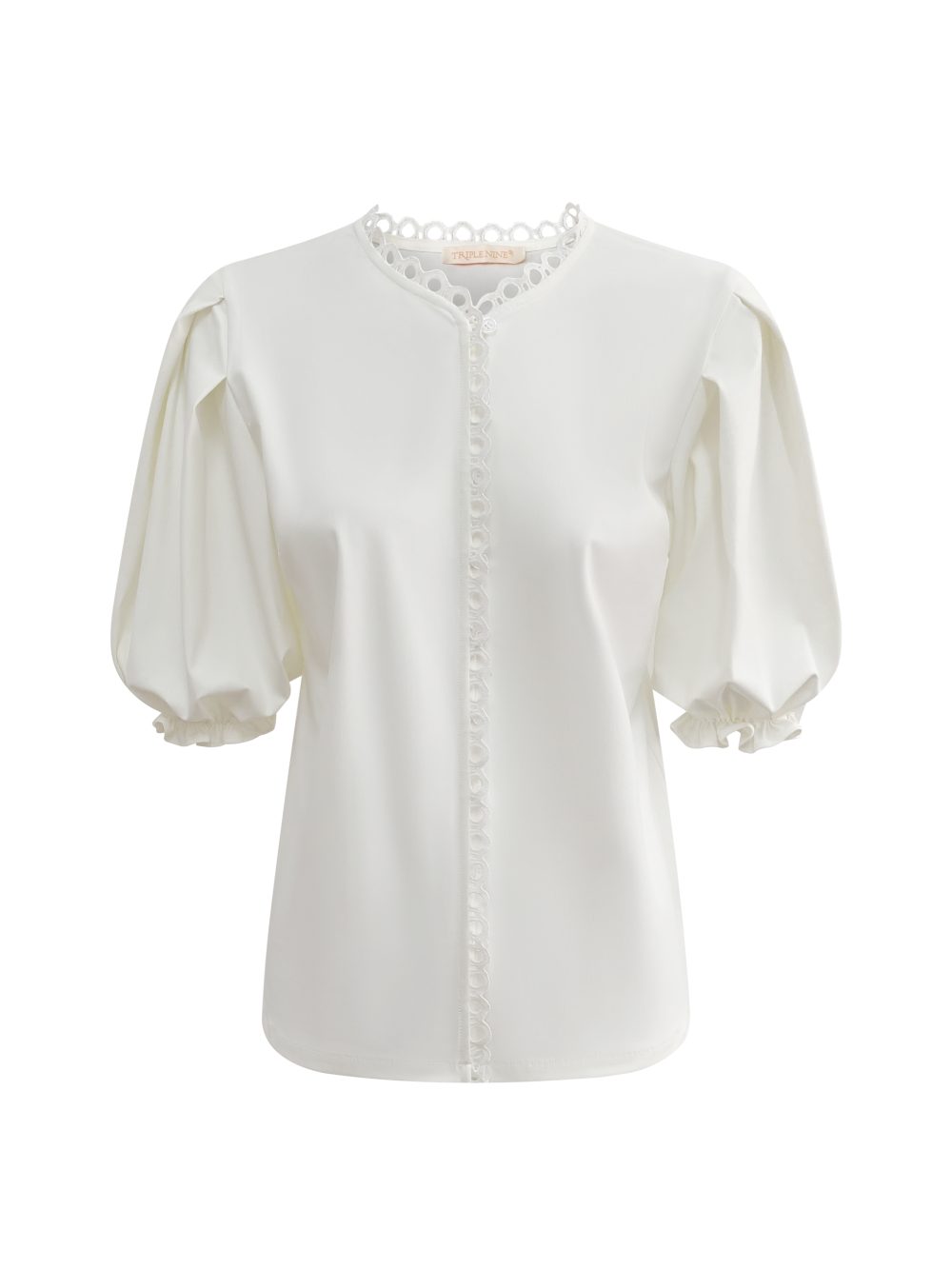 Triple Nine - Blouse with round laces short sleeves - White